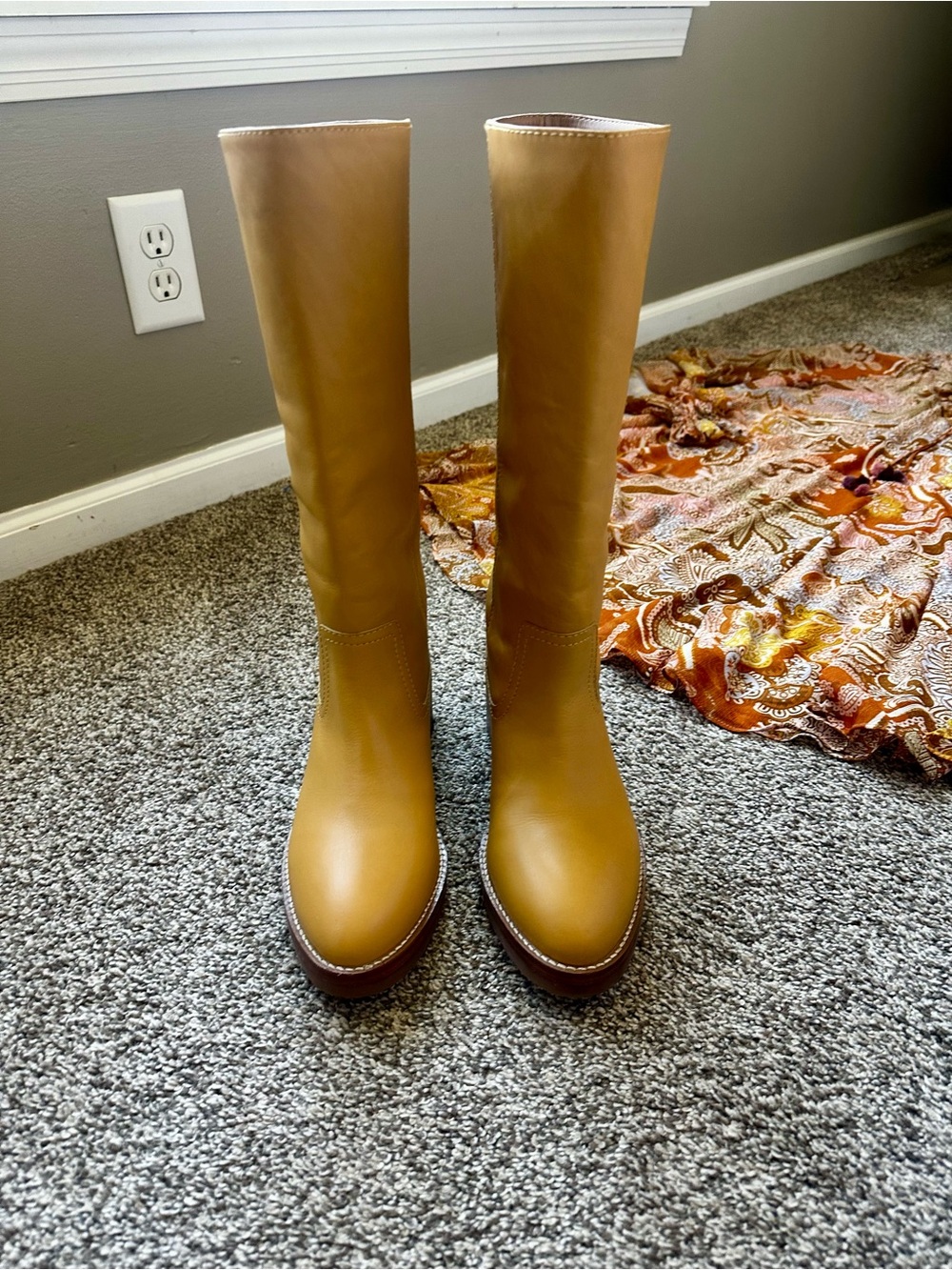 Frye Tall Leather Riding Boots in Tan Saddle